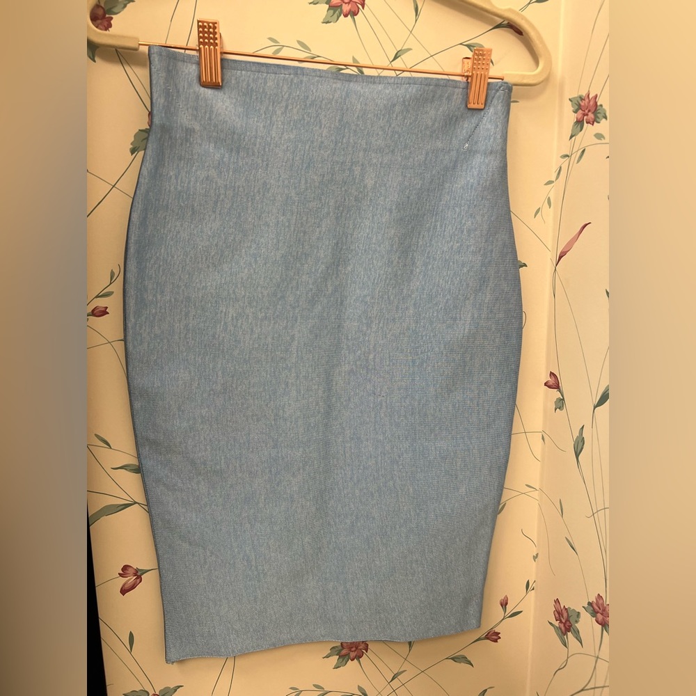 Blue bandage pencil skirt, very flattering!